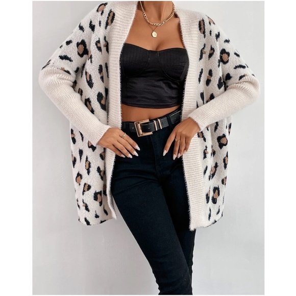 BellanBlue Sweaters - Cozy Leopard Print Fuzzy Open Front Cardigan
